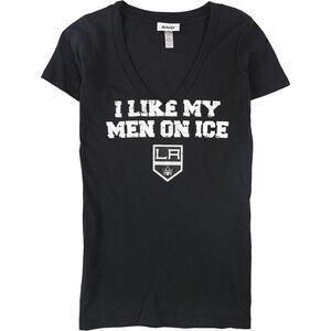 Rinky Womens I Like My Men On Ice Graphic T-Shirt, Black, NWT